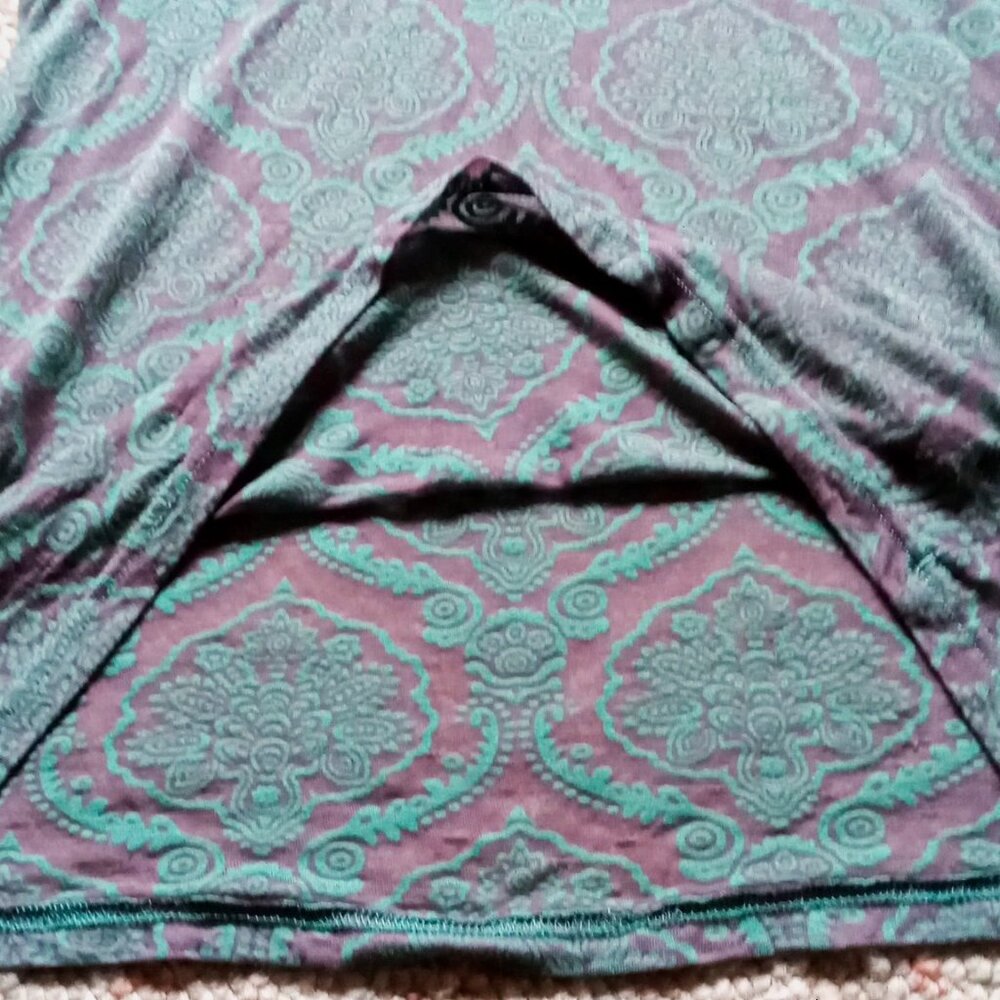 Maurices Women's Brown & Teal Sheer Damask Long Sleeve Pullover Top - Picture 8 of 10